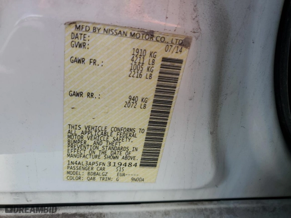 2015 Nissan Altima 2.5 S with VIN 1N4AL3AP5FN319484, listed as a Copart auction lot 50933925 with 81,388 mi miles and Salvage Title. Bid and sale history available at carsss.com. Image 12.