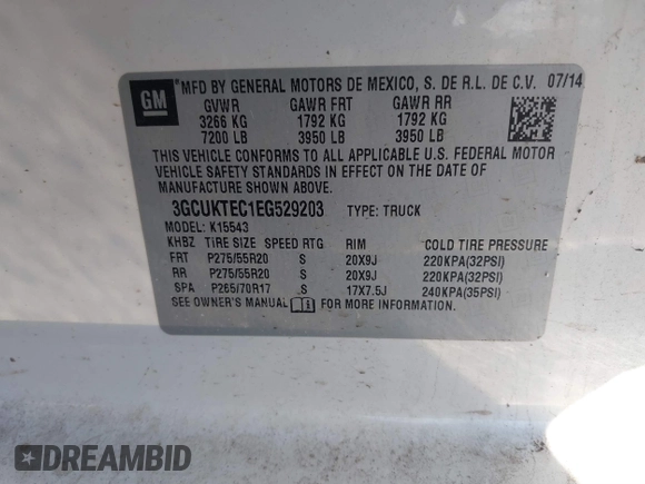 2014 Chevrolet Silverado 1500 High Country with VIN 3GCUKTEC1EG529203, listed as a IAAI auction lot 41643824 with 153,176 mi miles and . Bid and sale history available at DreamBid. Image 9.
