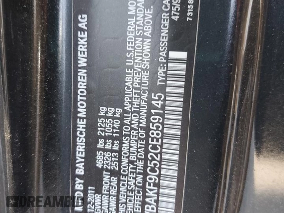 2012 BMW 3 Series 335i xDrive with VIN WBAKF9C52CE859145, listed as a Copart auction lot 59012885 with 80,023 mi miles and Salvage title. Bid and sale history available at DreamBid. Image 12.