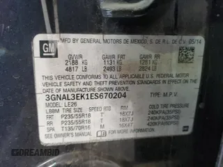 2014 Chevrolet Captiva Sport LT with VIN 3GNAL3EK1ES670204, listed as a Copart auction lot 74365664 with 89,959 mi miles and Salvage Title. Bid and sale history available at DreamBid. Image 12.