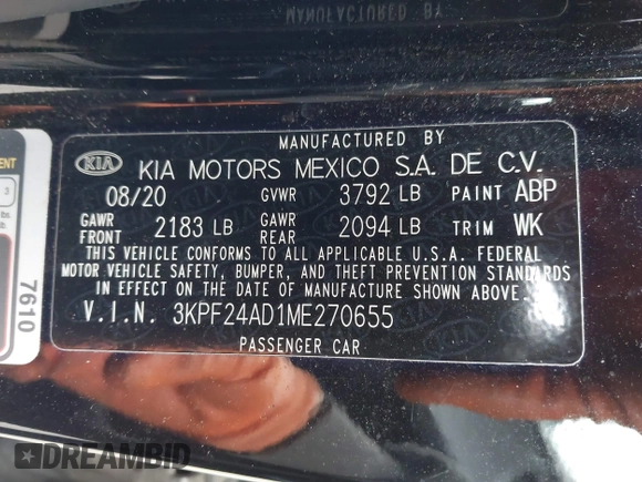 2021 Kia Forte FE with VIN 3KPF24AD1ME270655, listed as a IAAI auction lot 41937171 with 35,081 mi miles and . Bid and sale history available at carsss.com. Image 9.
