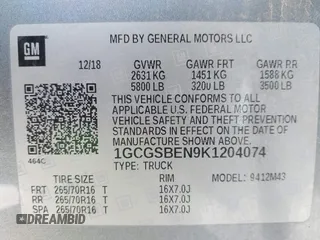 2019 Chevrolet Colorado 2WD Work Truck with VIN 1GCGSBEN9K1204074, listed as a IAAI auction lot 41389973 with 132,301 mi miles. Bid and sale history available at carsss.com. Image 9.