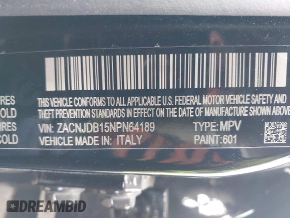 2022 Jeep Renegade Latitude with VIN ZACNJDB15NPN64189, listed as a IAAI auction lot 41909748 with 34,956 mi miles and . Bid and sale history available at DreamBid. Image 9.