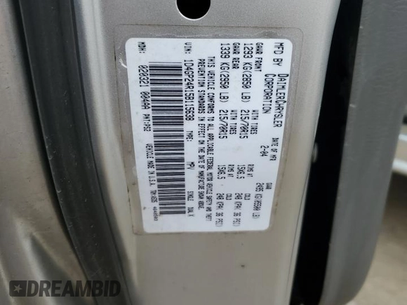 2005 Dodge Caravan SE with VIN 1D4GP24R15B115638, listed as a Copart auction lot 43551505 with 239,907 mi miles and Salvage Title. Bid and sale history available at DreamBid. Image 13.