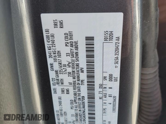 2022 Ford Escape SE с VIN 1FMCU9G6XNUA69709, выставлен на аукционе Copart как лот 50164005 с пробегом 68 550 миль миль и Чистый • Clean title. История ставок и продаж доступна на DreamBid. Изображение 13.