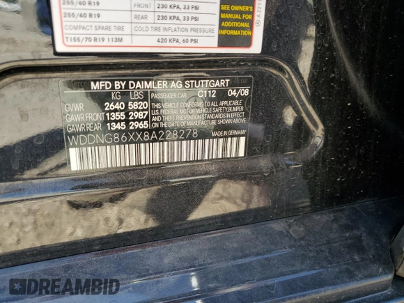 2008 Mercedes-Benz S 550 z VIN WDDNG86XX8A228278, wystawiony jako Copart lot #56500155 z przebiegiem 130 341 mil mil oraz Szkoda całkowita • Salvage title. Historia ofert i sprzedaży dostępna na DreamBid. Obrazek 12.