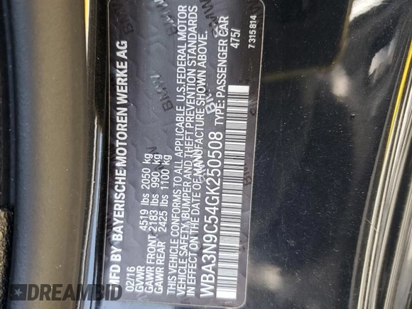 2016 BMW 4 Series 428i xDrive with VIN WBA3N9C54GK250508, listed as a Copart auction lot 58236065 with 98,505 mi miles and Salvage title. Bid and sale history available at DreamBid. Image 12.