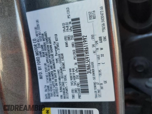 2017 Lincoln MKZ Reserve z VIN 3LN6L5E91HR611992, wystawiony jako Copart lot #46696855 z przebiegiem 133 045 mil mil oraz Szkoda całkowita • Salvage title. Historia ofert i sprzedaży dostępna na DreamBid. Obrazek 14.