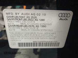 2010 Audi Q5 Premium Plus с VIN WA1LKAFPXAA081581, выставлен на аукционе IAAI как лот 42144407 с пробегом 270 545 миль миль и . История ставок и продаж доступна на DreamBid. Изображение 9.