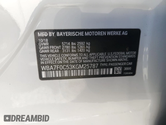 2019 BMW 7 Series 750i с VIN WBA7F0C53KGM25787, выставлен на аукционе Copart как лот 88172835 с пробегом 71 267 миль миль и Списание • Salvage title. История ставок и продаж доступна на DreamBid. Изображение 13.