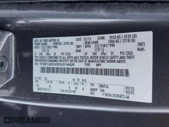 2013 Ford Escape SE with VIN 1FMCU0GX0DUD14925, listed as a Copart auction lot 89111075 with 153,194 mi miles and Salvage Title. Bid and sale history available at carsss.com. Image 13.