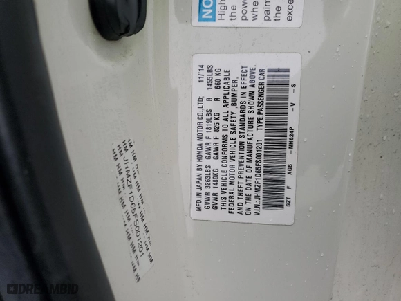 2015 Honda CR-Z EX with VIN JHMZF1D65FS001201, listed as a Copart auction lot 44050215 with 59,604 mi miles and Salvage Title. Bid and sale history available at carsss.com. Image 14.