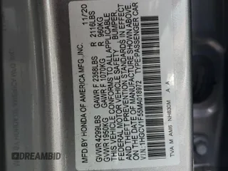 2021 Honda Accord EX-L with VIN 1HGCV1F55MA018972, listed as a Copart auction lot 56281255 with 33,581 mi miles and Salvage title. Bid and sale history available at DreamBid. Image 12.