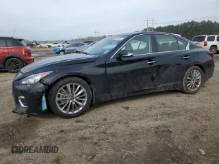 2023 Infiniti Q50 Luxe with VIN JN1EV7BP5PM510800, listed as a Copart auction lot 46805035 with 35,446 mi miles and Salvage Title. Bid and sale history available at DreamBid. Image 1.