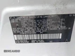 2015 Toyota RAV4 LE with VIN 2T3BFREV2FW249999, listed as a IAAI auction lot 41893415 with 112,967 mi miles. Bid and sale history available at carsss.com. Image 9.