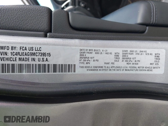 2021 Jeep Grand Cherokee Laredo X z VIN 1C4RJEAG9MC739515, wystawiony jako IAAI lot #42184910 z przebiegiem 45 687 mil mil oraz . Historia ofert i sprzedaży dostępna na DreamBid. Obrazek 9.