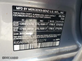 2005 Mercedes-Benz M-Class 3.7L with VIN 4JGAB57E75A552279, listed as a Copart auction lot 80696054 with 283,799 mi miles and Salvage Title. Bid and sale history available at carsss.com. Image 13.