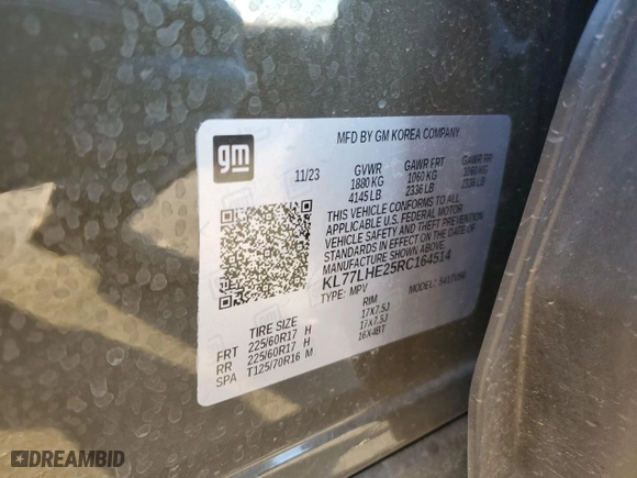 2024 Chevrolet Trax LT with VIN KL77LHE25RC164514, listed as a Copart auction lot 76401064 with 22,706 mi miles and Salvage Title. Bid and sale history available at carsss.com. Image 16.
