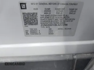 2020 Chevrolet Equinox LT with VIN 2GNAXKEV8L6217296, listed as a IAAI auction lot 42082139 with 61,305 mi miles and . Bid and sale history available at DreamBid. Image 9.