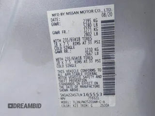 2020 Nissan Murano S with VIN 5N1AZ2AS7LN165553, listed as a IAAI auction lot 41350971 with 30,011 mi miles and . Bid and sale history available at DreamBid. Image 9.