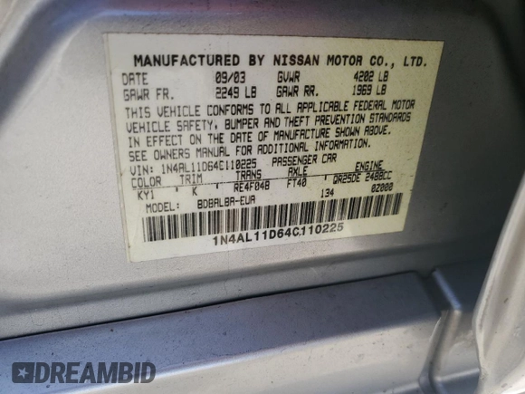 2004 Nissan Altima S with VIN 1N4AL11D64C110225, listed as a Copart auction lot 83245514 with 247,410 mi miles and Salvage Title. Bid and sale history available at carsss.com. Image 12.