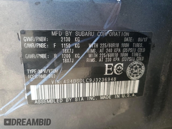 2018 Subaru Outback with VIN 4S4BSDLC9J3236948, listed as a Copart auction lot 62275055 with 194,810 mi miles and Clean title. Bid and sale history available at DreamBid. Image 14.
