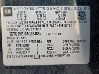 2015 GMC Sierra 1500 SLT with VIN 3GTU2VEJ0FG384652, listed as a Copart auction lot 83015254 with 179,759 mi miles and Salvage Title. Bid and sale history available at DreamBid. Image 12.