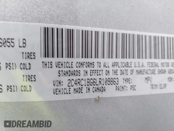 2020 Chrysler Pacifica Touring L z VIN 2C4RC1BG6LR109863, wystawiony jako IAAI lot #41247311 z przebiegiem Nie podano mil oraz . Historia ofert i sprzedaży dostępna na DreamBid. Obrazek 9.