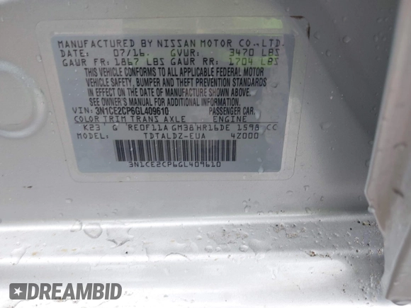 2016 Nissan Note S z VIN 3N1CE2CP6GL409610, wystawiony jako IAAI lot #42404655 z przebiegiem 70 507 mil mil oraz . Historia ofert i sprzedaży dostępna na DreamBid. Obrazek 9.