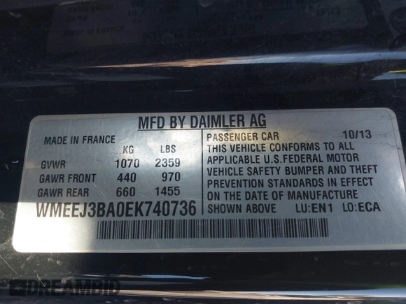 2014 Smart fortwo Pure with VIN WMEEJ3BA0EK740736, listed as a IAAI auction lot 41446173 with 68,530 mi miles and . Bid and sale history available at DreamBid. Image 9.