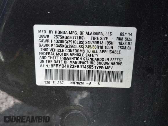 2015 Acura MDX with VIN 5FRYD4H23FB014665, listed as a IAAI auction lot 42146423 with 90,776 mi miles and . Bid and sale history available at DreamBid. Image 9.
