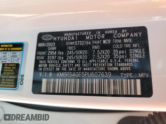 2023 Hyundai Palisade Limited z VIN KM8R54GE5PU607639, wystawiony jako Copart lot #71476294 z przebiegiem 44 390 mil mil oraz Nie do naprawy • Non repairable. Historia ofert i sprzedaży dostępna na DreamBid. Obrazek 15.