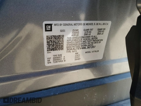 2021 GMC Terrain SLE z VIN 3GKALTEV4ML367207, wystawiony jako Copart lot #49842875 z przebiegiem 33 376 mil mil oraz Czysty tytuł • Clean title. Historia ofert i sprzedaży dostępna na DreamBid. Obrazek 13.