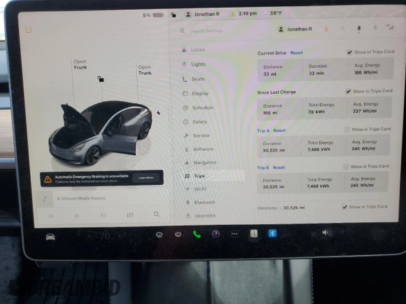 2023 Tesla Model 3 with VIN 5YJ3E1EA3PF707076, listed as a Copart auction lot 48993105 with 30,525 mi miles and Salvage Title. Bid and sale history available at DreamBid. Image 9.