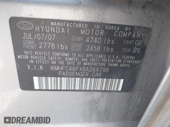 2008 Hyundai Azera Limited with VIN KMHFC46FX8A264798, listed as a IAAI auction lot 42684089 with 204,377 mi miles and . Bid and sale history available at DreamBid. Image 9.
