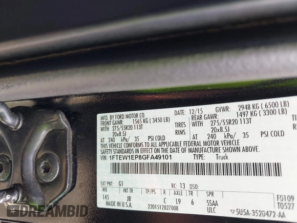 2016 Ford F-150 XLT with VIN 1FTEW1EP8GFA49101, listed as a IAAI auction lot 42036068 with 196,237 mi miles and . Bid and sale history available at carsss.com. Image 9.