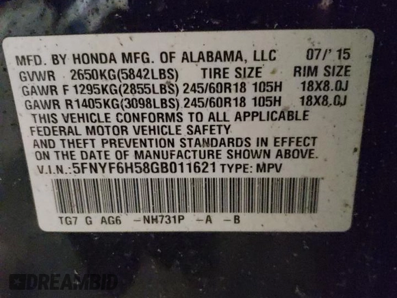 2016 Honda Pilot EX-L with VIN 5FNYF6H58GB011621, listed as a Copart auction lot 51868325 with 89,228 mi miles and Salvage Title. Bid and sale history available at carsss.com. Image 13.