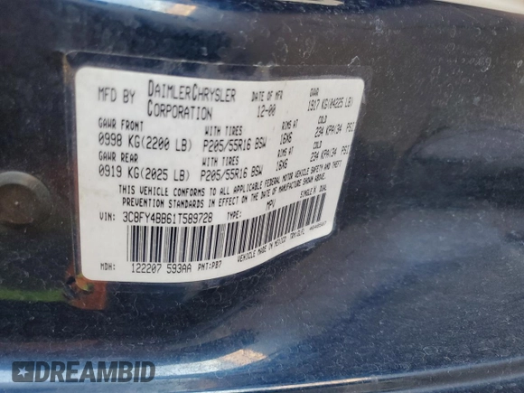 2001 Chrysler PT Cruiser with VIN 3C8FY4BB61T589728, listed as a Copart auction lot 58232895 with 65,646 mi miles and Clean title. Bid and sale history available at DreamBid. Image 12.