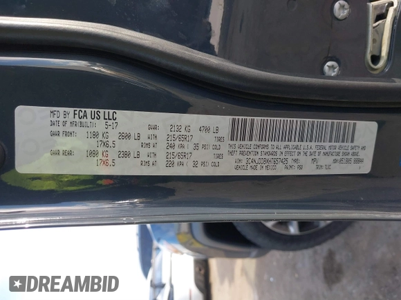 2017 Jeep Compass Trailhawk with VIN 3C4NJDDBXHT657425, listed as a IAAI auction lot 41022289 with 83,003 mi miles and . Bid and sale history available at DreamBid. Image 9.