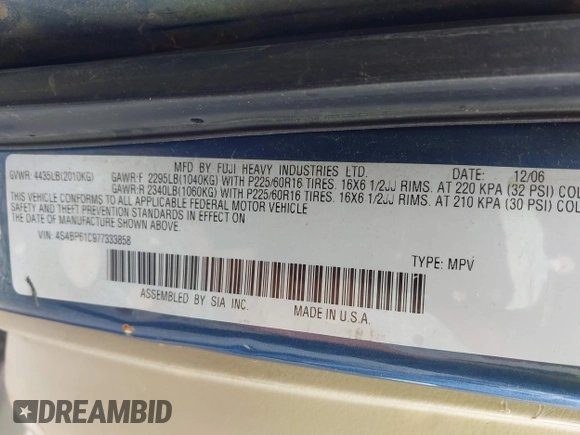 2007 Subaru Legacy Outback z VIN 4S4BP61C977333858, wystawiony jako IAAI lot #42605214 z przebiegiem 174 461 mil mil oraz . Historia ofert i sprzedaży dostępna na DreamBid. Obrazek 9.