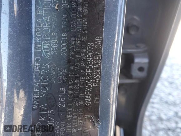 2015 Kia Forte 5-Door EX with VIN KNAFX5A82F5399073, listed as a Copart auction lot 48580855 with 117,012 mi miles and Salvage Title. Bid and sale history available at carsss.com. Image 14.