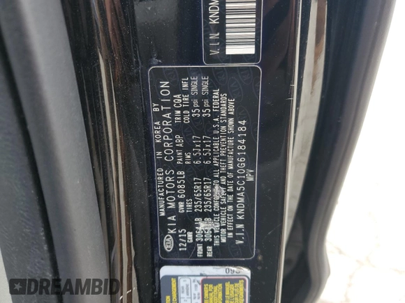 2016 Kia Sedona L with VIN KNDMA5C10G6184184, listed as a Copart auction lot 50974325 with 144,549 mi miles and Salvage Title. Bid and sale history available at carsss.com. Image 14.
