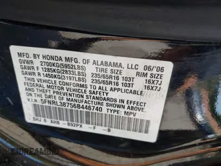 2006 Honda Odyssey EX-L with VIN 5FNRL38756B446740, listed as a IAAI auction lot 42114566 with 224,615 mi miles. Bid and sale history available at carsss.com. Image 9.