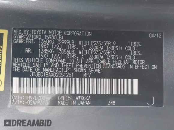2013 Lexus RX 450h z VIN JTJBC1BAXD2051251, wystawiony jako IAAI lot #41746439 z przebiegiem 123 342 mil mil oraz . Historia ofert i sprzedaży dostępna na DreamBid. Obrazek 9.