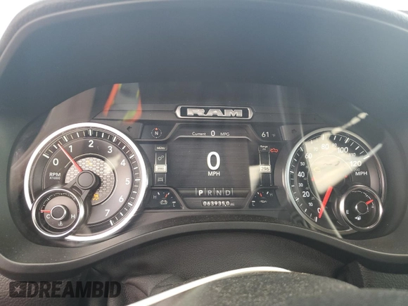 2019 Ram 1500 Laramie with VIN 1C6SRFDT5KN830864, listed as a Copart auction lot 46498855 with 63,935 mi miles and Salvage Title. Bid and sale history available at carsss.com. Image 9.