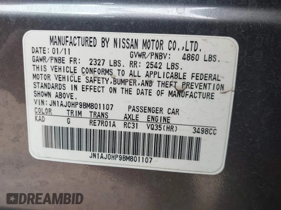 2011 Infiniti EX Journey z VIN JN1AJ0HP9BM801107, wystawiony jako IAAI lot #41953008 z przebiegiem Nie podano mil oraz . Historia ofert i sprzedaży dostępna na DreamBid. Obrazek 9.