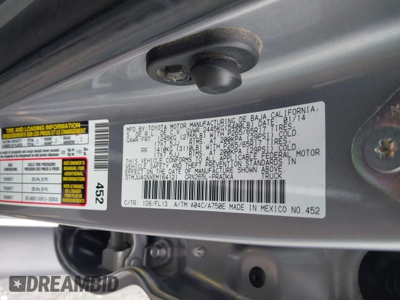 2014 Toyota Tacoma PreRunner z VIN 3TMJU4GNXEM164121, wystawiony jako IAAI lot #42568581 z przebiegiem 201 316 mil mil oraz . Historia ofert i sprzedaży dostępna na DreamBid. Obrazek 9.