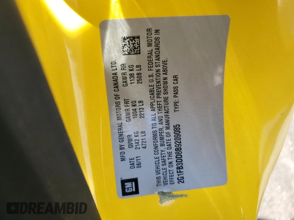 2011 Chevrolet Camaro 1LT with VIN 2G1FB3DD8B9209085, listed as a Copart auction lot 56243525 with 167,238 mi miles and Salvage title. Bid and sale history available at DreamBid. Image 12.