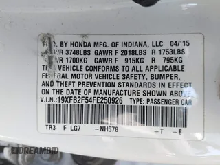 2015 Honda Civic Sedan LX with VIN 19XFB2F54FE250926, listed as a IAAI auction lot 41993601 with 119,881 mi miles. Bid and sale history available at carsss.com. Image 9.