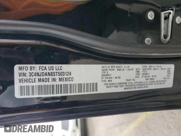 2025 Jeep Compass Sport with VIN 3C4NJDAN8ST503124, listed as a Copart auction lot 48142925 with 4,699 mi miles and Salvage title. Bid and sale history available at DreamBid. Image 12.